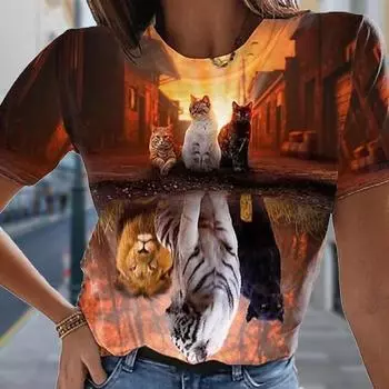 Модная женская футболка с принтом «Цветок и три кошки», забавная повседневная футболка с круглым вырезом и короткими рукавами, летняя женская футболка XS розовый