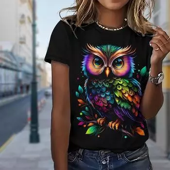 Модная женская футболка с принтом «Цветок и сова», забавная повседневная футболка с круглым вырезом и короткими рукавами, летняя женская футболка XS белый