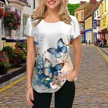 Модная женская футболка с принтом «Цветок сливы», забавная повседневная футболка с круглым вырезом и короткими рукавами, летняя женская футболка XS розовый