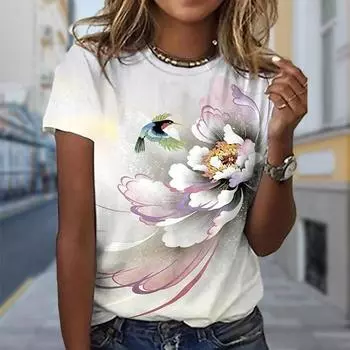 Модная женская футболка с принтом цветов бегонии, забавная повседневная футболка с круглым вырезом и короткими рукавами, летняя женская футболка XS синий