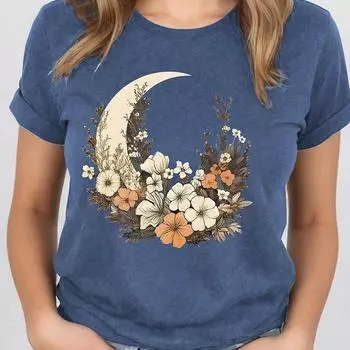 Модная женская футболка с принтом цветов и травы, забавная повседневная футболка с круглым вырезом и короткими рукавами, летняя женская футболка XS синий