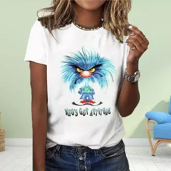 Модная женская футболка с принтом динозавра из мультфильма, забавная повседневная футболка с круглым вырезом и короткими рукавами, летняя женская футболка XS белый