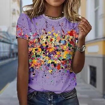 Модная женская футболка с принтом «Exploed Flowers», забавная повседневная футболка с круглым вырезом и короткими рукавами, летняя женская футболка XS фиолетовый