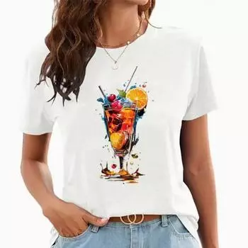 Модная женская футболка с принтом фруктового сока, забавная повседневная футболка с круглым вырезом и короткими рукавами, летняя женская футболка XS белый