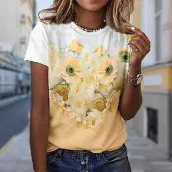 Модная женская футболка с принтом гвоздики, забавная повседневная футболка с круглым вырезом и короткими рукавами, летняя женская футболка XS синий