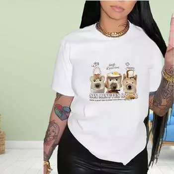 Модная женская футболка с принтом «Хлеб для собак» для домашних животных, забавная повседневная футболка с круглым вырезом и короткими рукавами, летняя женская футболка XS белый