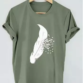 Модная женская футболка с принтом «Исчезающие перья», забавная повседневная футболка с круглым вырезом и короткими рукавами, летняя женская футболка XS зелёный