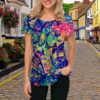 Модная женская футболка с принтом Kallima Inachus, забавная повседневная футболка с круглым вырезом и короткими рукавами, летняя женская футболка XS розовый