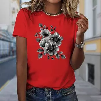 Модная женская футболка с принтом камелии, забавная повседневная футболка с круглым вырезом и короткими рукавами, летняя женская футболка XS белый