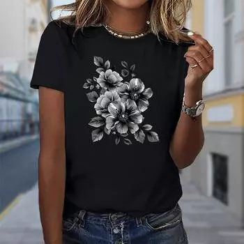 Модная женская футболка с принтом камелии, забавная повседневная футболка с круглым вырезом и короткими рукавами, летняя женская футболка XS красный