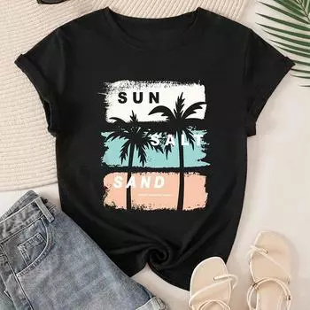 Модная женская футболка с принтом кокосовой пальмы, забавная повседневная футболка с круглым вырезом и короткими рукавами, летняя женская футболка XS розовый