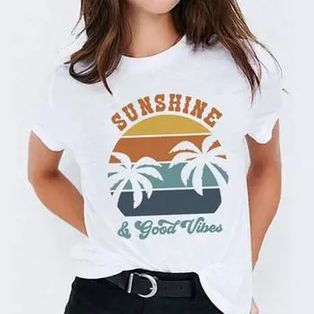 Модная женская футболка с принтом кокосовой пальмы, забавная повседневная футболка с круглым вырезом и короткими рукавами, летняя женская футболка XS розовый