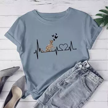 Модная женская футболка с принтом кошки и бабочки, забавная повседневная футболка с круглым вырезом и короткими рукавами, летняя женская футболка XS розовый