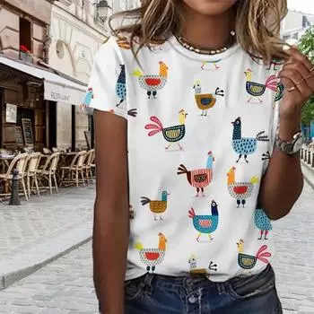 Модная женская футболка с принтом кота и птицы из мультфильма, забавная повседневная футболка с круглым вырезом и короткими рукавами, летняя женская футболка XS белый