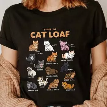 Модная женская футболка с принтом кота и хлеба, забавная повседневная футболка с круглым вырезом и короткими рукавами, летняя женская футболка XS белый