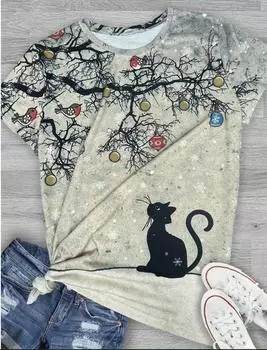 Модная женская футболка с принтом кота и подсолнечника, забавная повседневная футболка с круглым вырезом и короткими рукавами, летняя женская футболка XS розовый