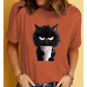 Модная женская футболка с принтом кота Q-версии, забавная повседневная футболка с круглым вырезом и короткими рукавами, летняя женская футболка XS розовый