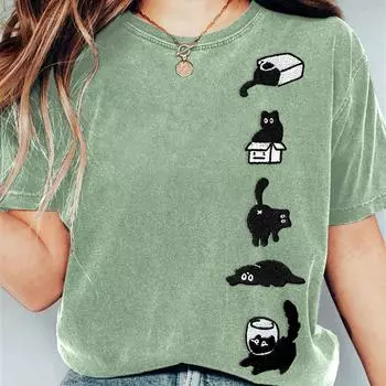 Модная женская футболка с принтом котенка, забавная повседневная футболка с круглым вырезом и короткими рукавами, летняя женская футболка XS белый