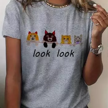 Модная женская футболка с принтом котов и следов, забавная повседневная футболка с круглым вырезом и короткими рукавами, летняя женская футболка XS коричневый