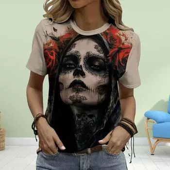 Модная женская футболка с принтом «Красавица-скелет», забавная повседневная футболка с короткими рукавами и круглым вырезом, летняя женская футболка XS белый