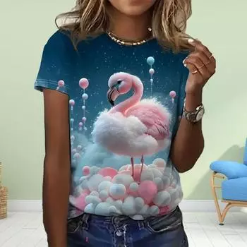 Модная женская футболка с принтом красного журавля, забавная повседневная футболка с круглым вырезом и короткими рукавами, летняя женская футболка XS синий