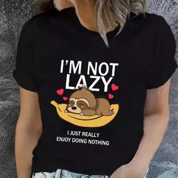 Модная женская футболка с принтом «Ленивая собака», забавная повседневная футболка с круглым вырезом и короткими рукавами, летняя женская футболка XS белый