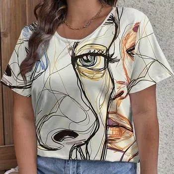 Модная женская футболка с принтом лица и любви, забавная повседневная футболка с круглым вырезом и короткими рукавами, летняя женская футболка XS фиолетовый