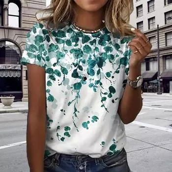 Модная женская футболка с принтом листьев и чернил, забавная повседневная футболка с круглым вырезом и короткими рукавами, летняя женская футболка XS розовый