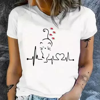 Модная женская футболка с принтом Love Circuit Cat, забавная повседневная футболка с круглым вырезом и короткими рукавами, летняя женская футболка XS розовый