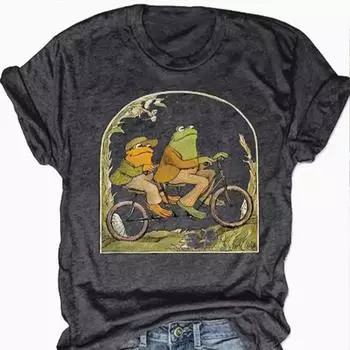Модная женская футболка с принтом «Лягушка на велосипеде», забавная повседневная футболка с круглым вырезом и короткими рукавами, летняя женская футболка XS красный