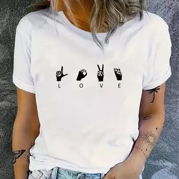 Модная женская футболка с принтом «Любовь и жесты», забавная повседневная футболка с круглым вырезом и короткими рукавами, летняя женская футболка XS розовый