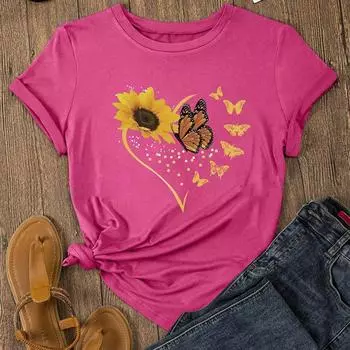 Модная женская футболка с принтом «Любовь и бабочки», забавная повседневная футболка с круглым вырезом и короткими рукавами, летняя женская футболка XS белый