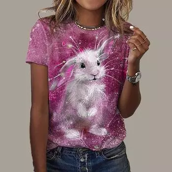 Модная женская футболка с принтом «Маленький белый кролик», забавная повседневная футболка с круглым вырезом и коротким рукавом, летняя женская футболка XS фиолетовый