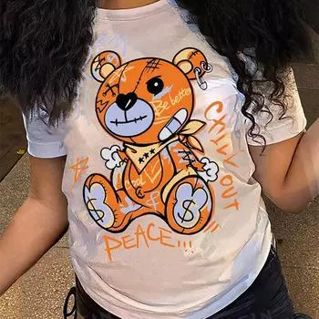 Модная женская футболка с принтом «Маленький медведь и любовь», забавная повседневная футболка с круглым вырезом и короткими рукавами, летняя женская футболка XS розовый