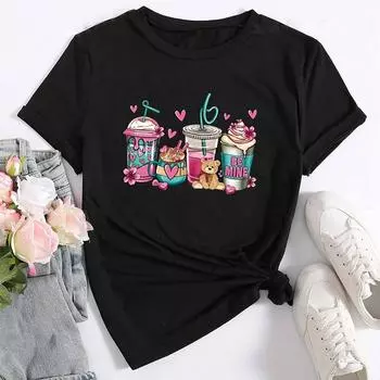 Модная женская футболка с принтом медведя и мороженого, забавная повседневная футболка с круглым вырезом и короткими рукавами, летняя женская футболка XS розовый