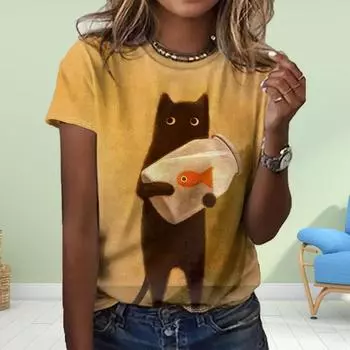 Модная женская футболка с принтом «Meow People», забавная повседневная футболка с круглым вырезом и короткими рукавами, летняя женская футболка XS жёлтый