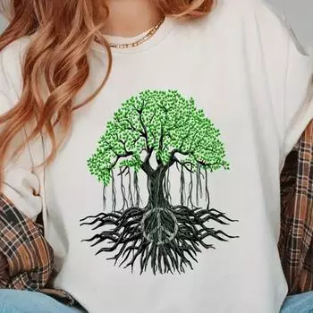 Модная женская футболка с принтом «Millennium Old Tree», забавная повседневная футболка с круглым вырезом и короткими рукавами, летняя женская футболка XS зелёный