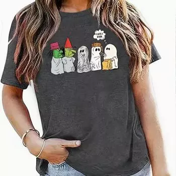 Модная женская футболка с принтом «Мультяшные призраки и монстры», забавная повседневная футболка с круглым вырезом и короткими рукавами, летняя женская футболка XS розовый