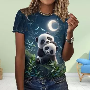 Модная женская футболка с принтом панды в виде животного, забавная повседневная футболка с круглым вырезом и короткими рукавами, летняя женская футболка XS синий