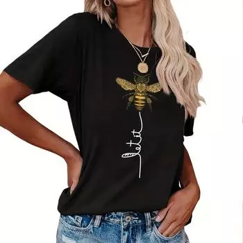 Модная женская футболка с принтом пчелы, забавная повседневная футболка с круглым вырезом и короткими рукавами, летняя женская футболка XS белый