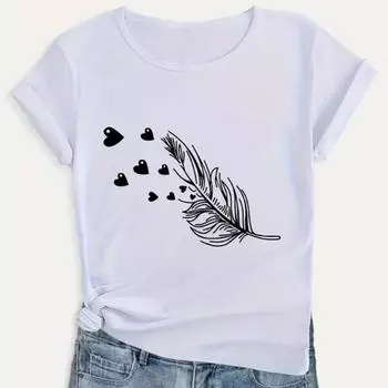 Модная женская футболка с принтом «Перья и любовь», забавная повседневная футболка с круглым вырезом и короткими рукавами, летняя женская футболка XS розовый