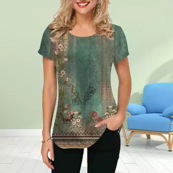 Модная женская футболка с принтом плюща, забавная повседневная футболка с круглым вырезом и короткими рукавами, летняя женская футболка XS синий