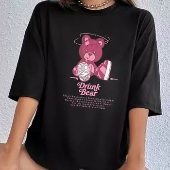 Модная женская футболка с принтом плюшевого мишки, забавная повседневная футболка с круглым вырезом и короткими рукавами, летняя женская футболка XS фиолетовый