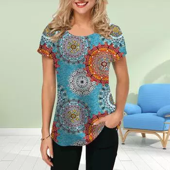 Модная женская футболка с принтом подсолнуха, забавная повседневная футболка с короткими рукавами и круглым вырезом, летняя женская футболка XS синий