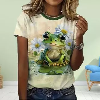 Модная женская футболка с принтом «Принц-лягушка», забавная повседневная футболка с короткими рукавами и круглым вырезом, летняя женская футболка XS чёрный