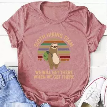 Модная женская футболка с принтом «Путешествия ленивца», забавная повседневная футболка с круглым вырезом и короткими рукавами, летняя женская футболка XS розовый