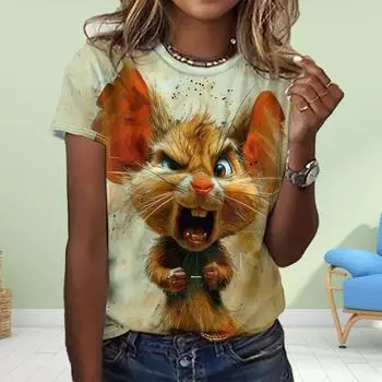 Модная женская футболка с принтом «Раздражительная мышь», забавная повседневная футболка с круглым вырезом и короткими рукавами, летняя женская футболка XS жёлтый