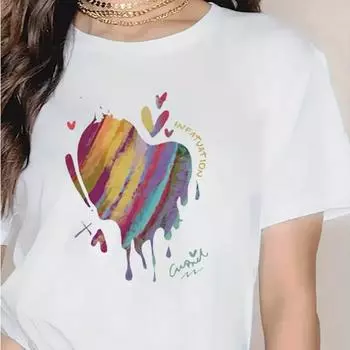 Модная женская футболка с принтом разноцветных яблок, забавная повседневная футболка с круглым вырезом и короткими рукавами, летняя женская футболка XS белый