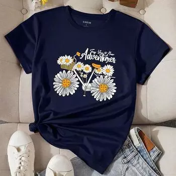Модная женская футболка с принтом ромашки, забавная повседневная футболка с круглым вырезом и короткими рукавами, летняя женская футболка XS розовый