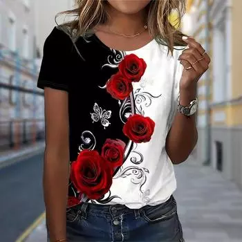 Модная женская футболка с принтом «Роза с шипами», забавная повседневная футболка с круглым вырезом и короткими рукавами, летняя женская футболка XS розовый